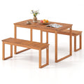 Gymax 3 Pcs Acacia Wood Picnic Set 43.5 Outdoor Dining Table W 2