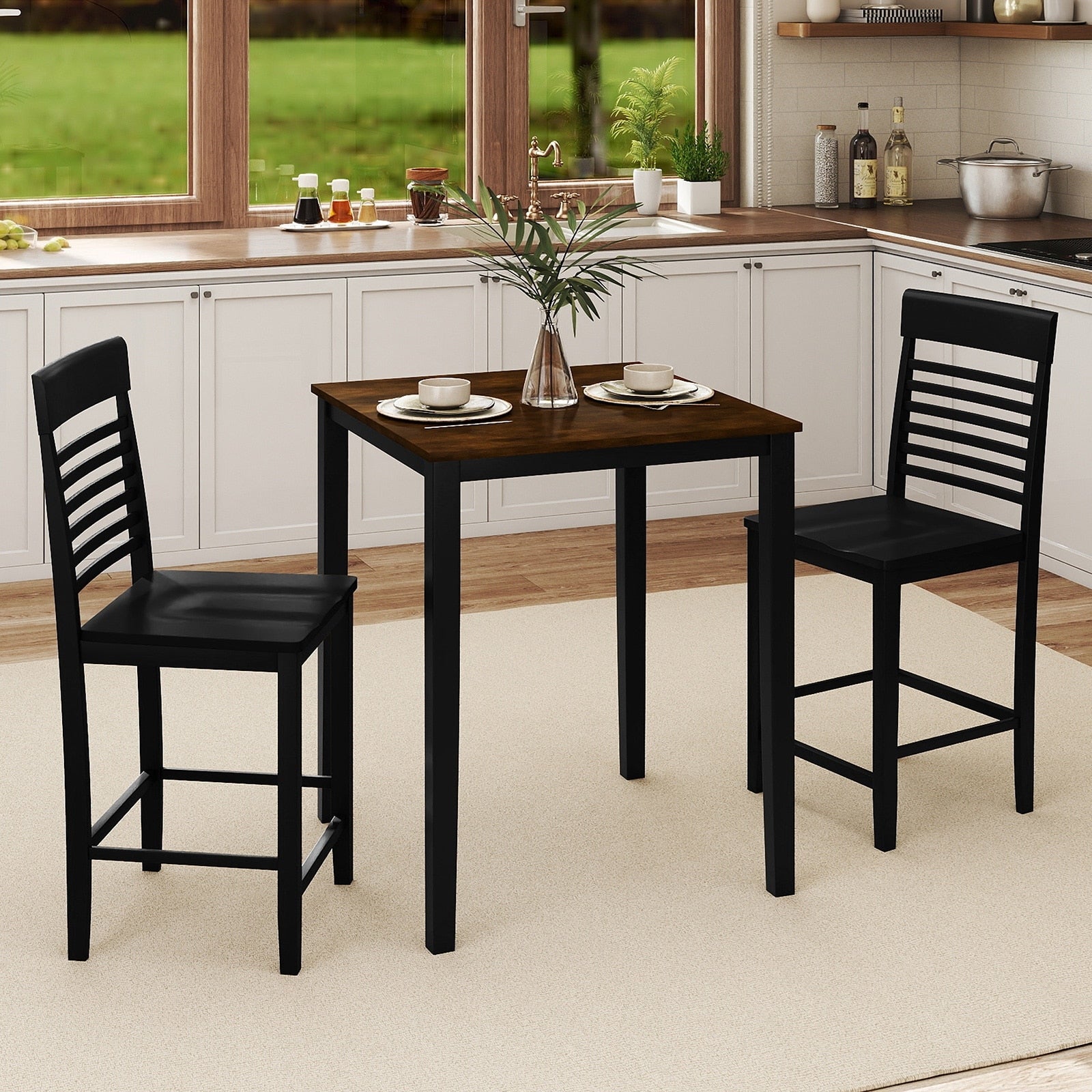Gymax 3 Pcs Counter Height Dining Table Set For 2 Square Kitchen Table