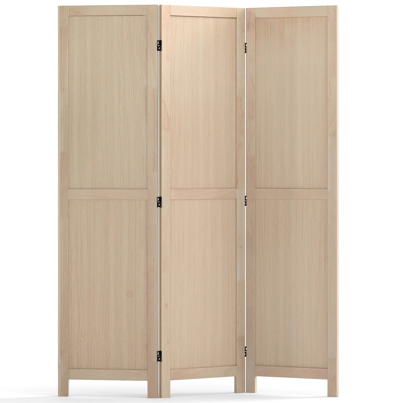 Gymax 3 Panel Folding Room Divider 67Rubber Wood Privacy Screen For