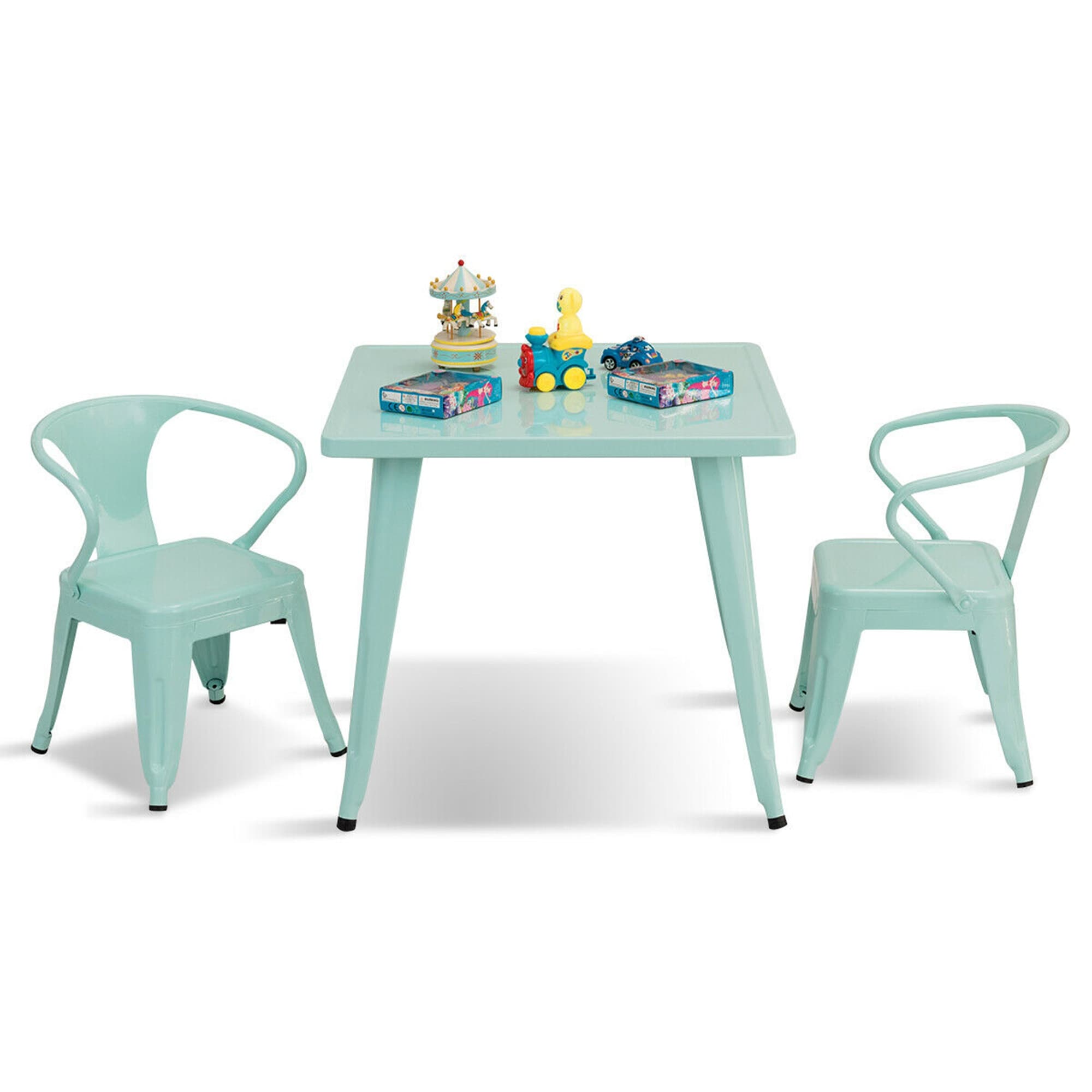 Gymax 3 Pcs Kids Dining Set Square Table 2 Armchairs Play Learn