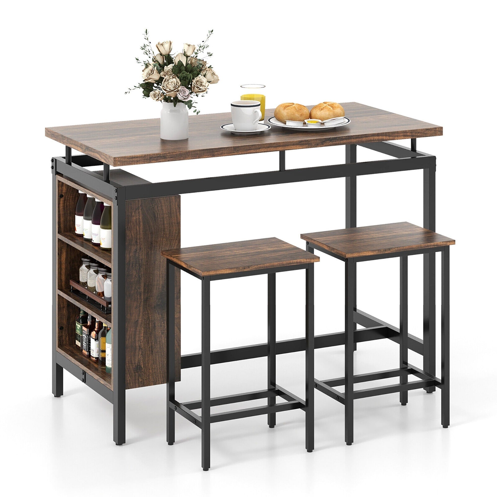 Gymax 3 Piece Dining Table Set Bistro Table 2 Bar Stools W 3 Tier