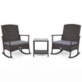 Gymax 3 Piece Patio Rocking Bistro Set 2 Rattan Armchairs W 2 Tier