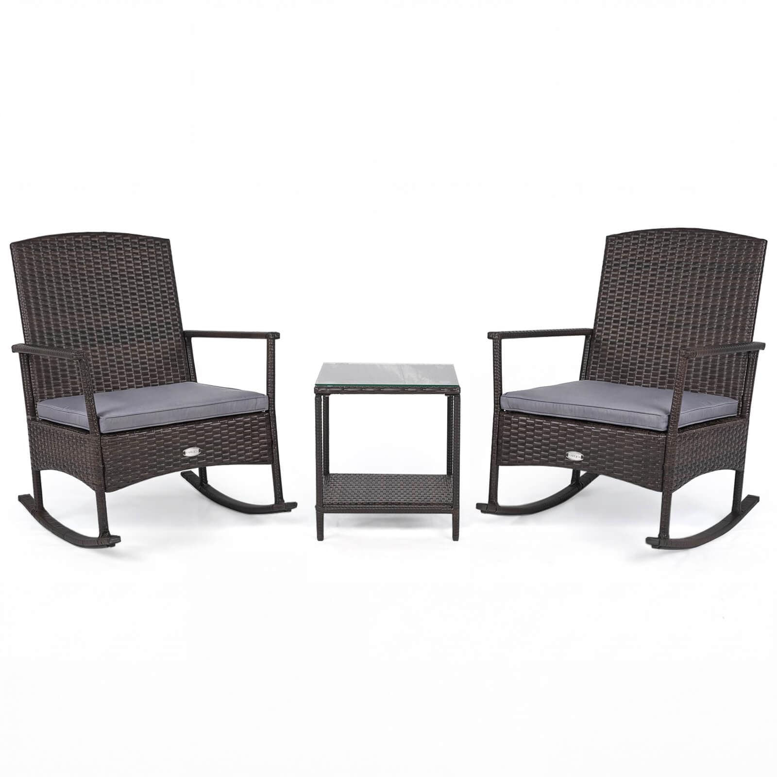 Gymax 3 Piece Patio Rocking Bistro Set 2 Rattan Armchairs W 2 Tier