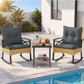 Gymax 3 Piece Rattan Rocking Bistro Set W Tempered Glass Tabletop