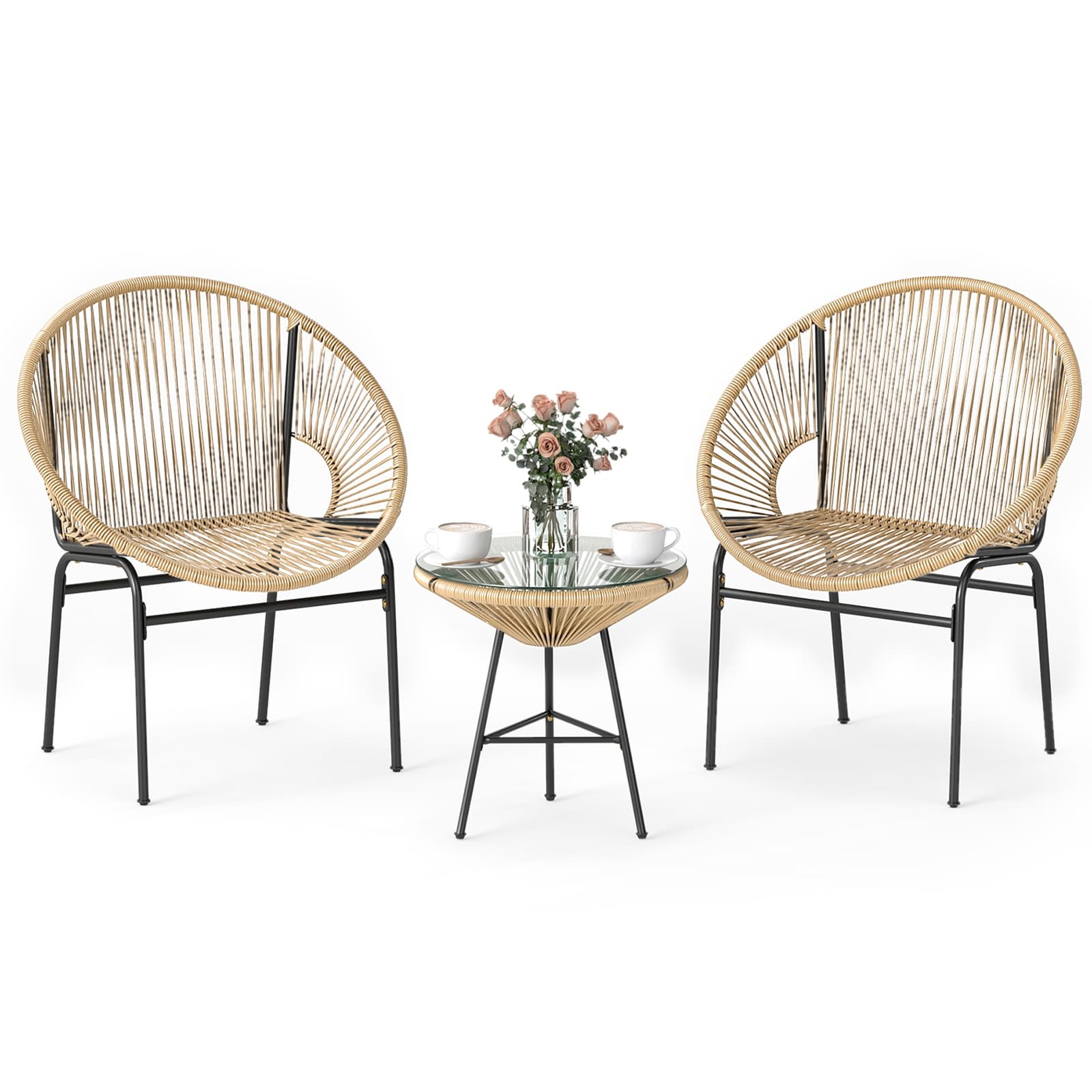 Gymax 3 Piece Wicker Patio Bistro Setoutdoor Acapulco Chairs And