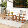 Gymax 3 Pieces Rocking Bistro Set Pe Rattan Front Porch Chairs W