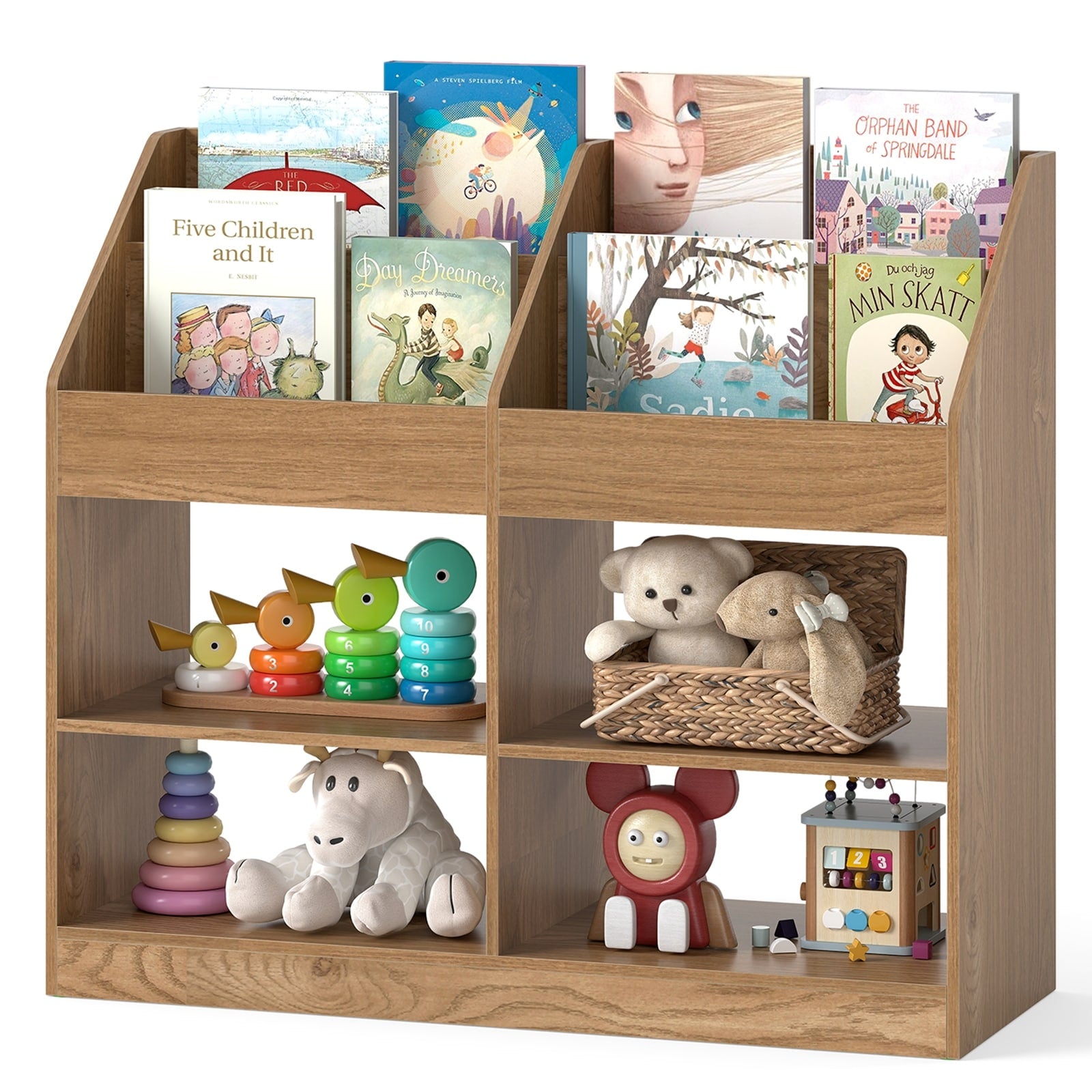 Gymax 3 Tier Kids Bookshelf W Display Rack 4 Compartments For Kids