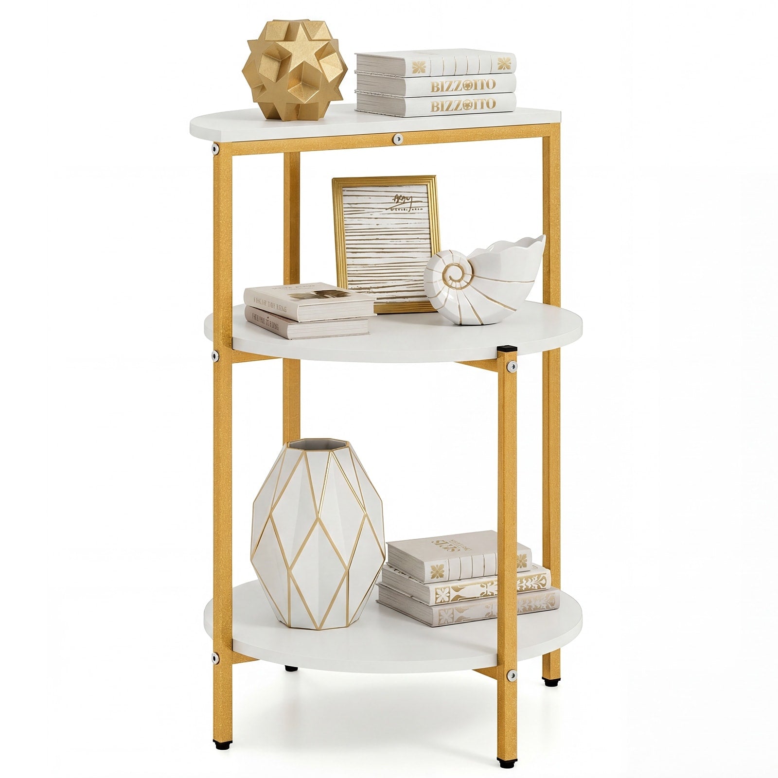 Gymax 3 Tier Side Table Round End Table W Storage Shelves Metal Frame