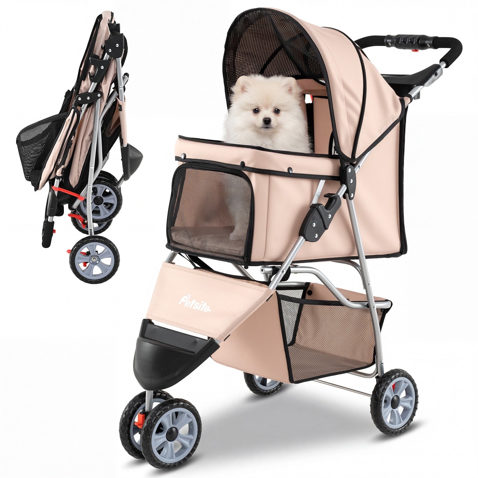 Gymax 3 Wheel Pet Stroller For Dogs Cats Up To 33 Lbs Foldable W