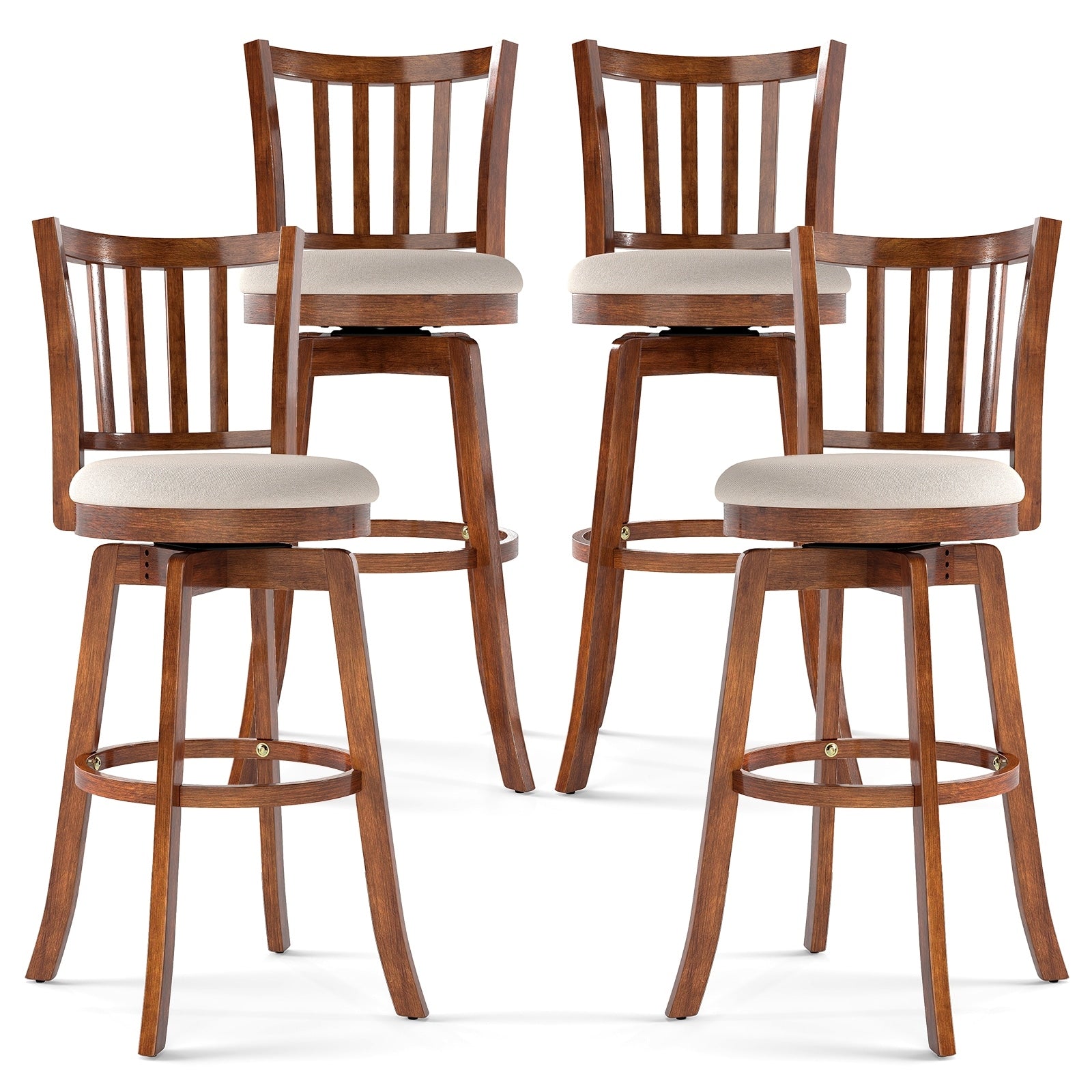 Gymax 30.5 Swivel Barstools Set Of 4 W Backrest Upholstered Seat