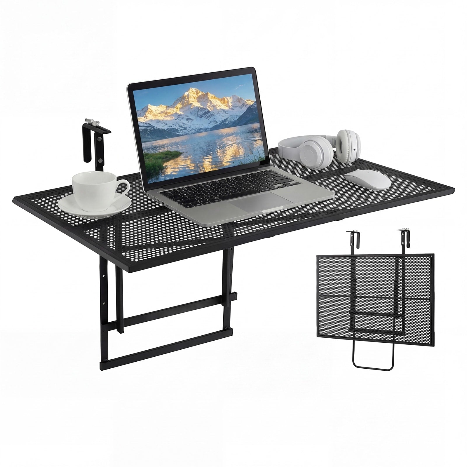 Gymax 31.5 Balcony Railing Table W 5 Position Adjustable Height For