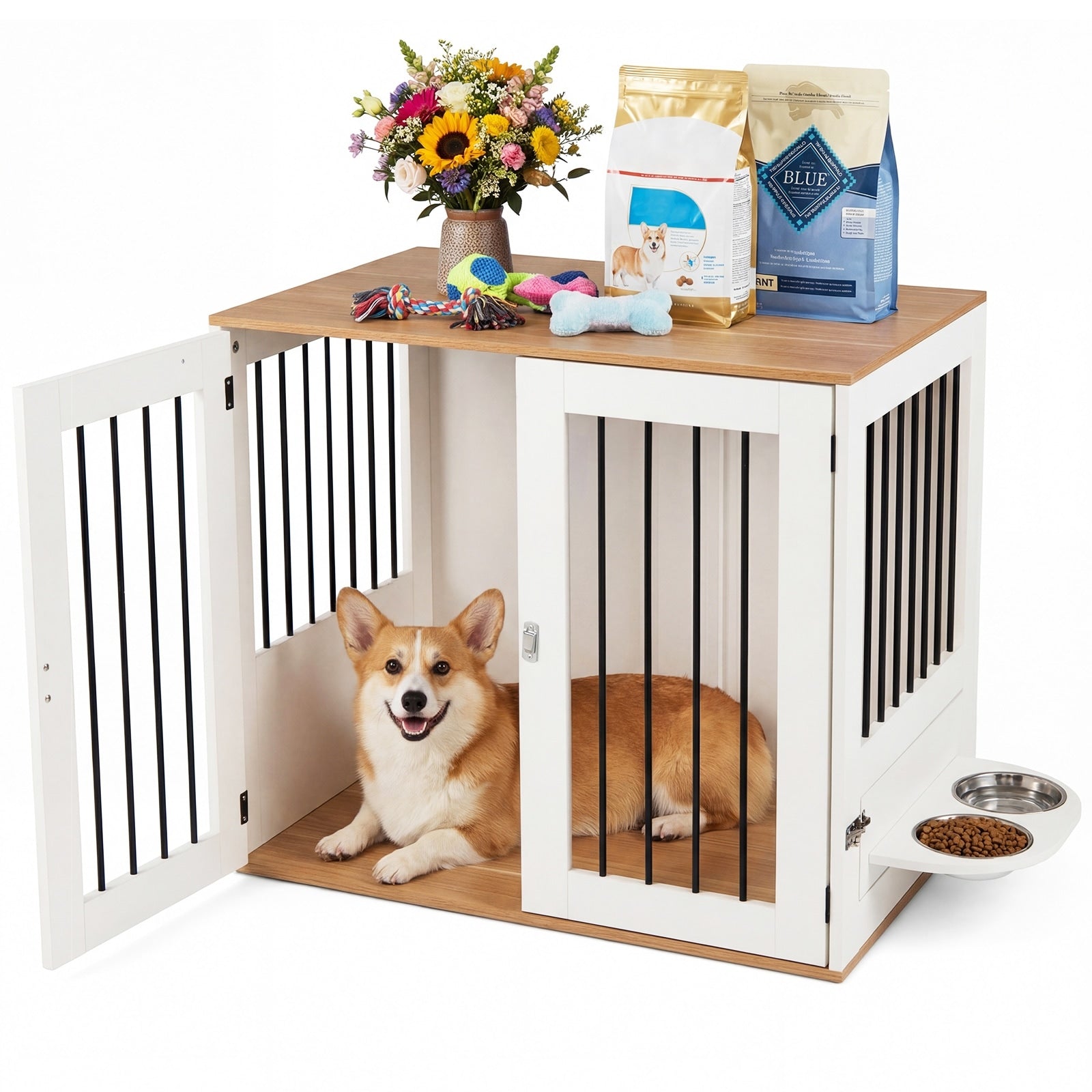 Gymax 31.5 Dog Crate Furniture W Double Lock Doors 360 Degree