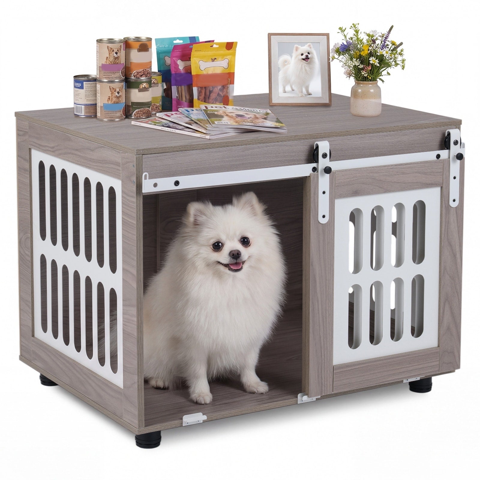 Gymax 31.5 Dog Crate Furniture W Sliding Barn Door For Living Room