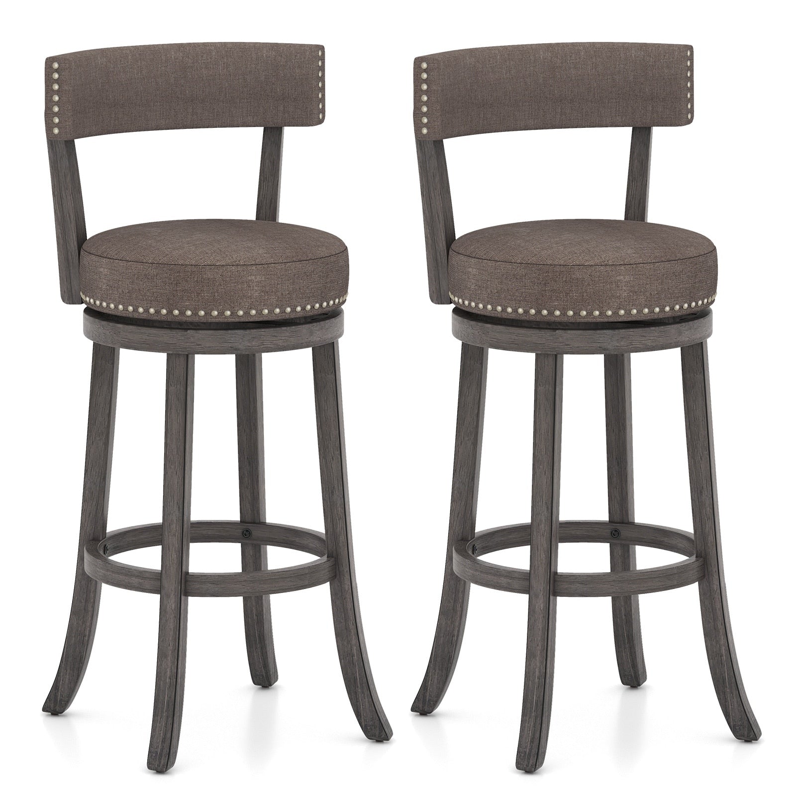 Gymax 31 Bar Height Chairs Set Of 2 W 360 Swivel Seat Back