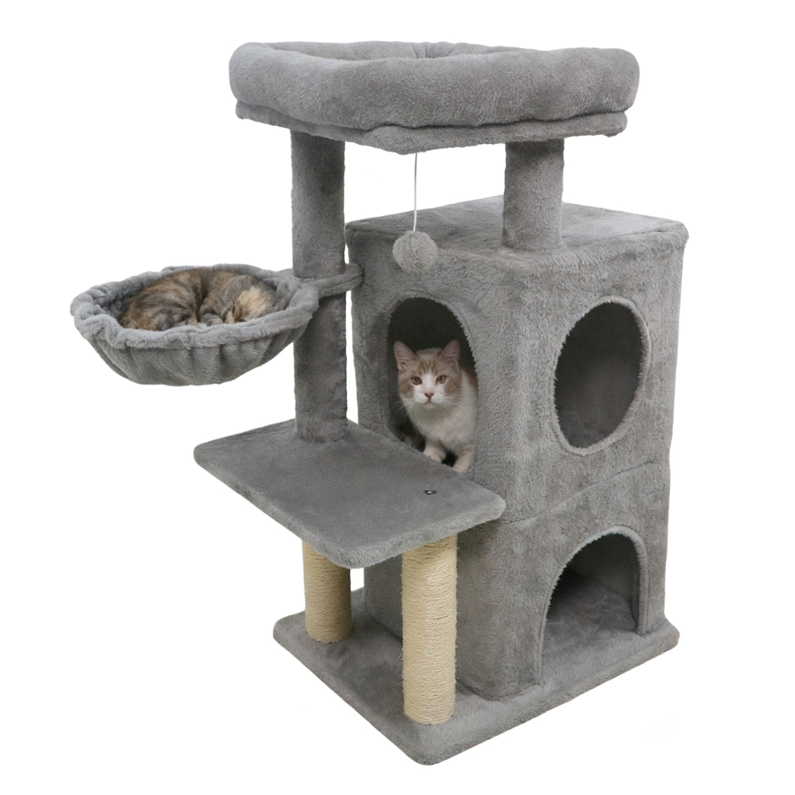 Gymax 33.5 Cat Tree W 2 Tier Condo Padded Plush Top Perch Sisal