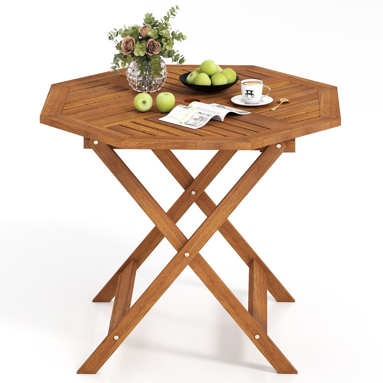 Gymax 35.5 Solid Wood Patio Dining Table W 1.97 Umbrella Hole