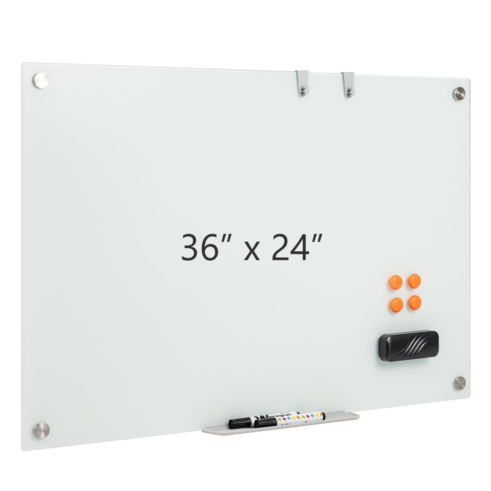 Gymax 36 X 24 Inches Glass Whiteboard W Eraser Removable Tray 2