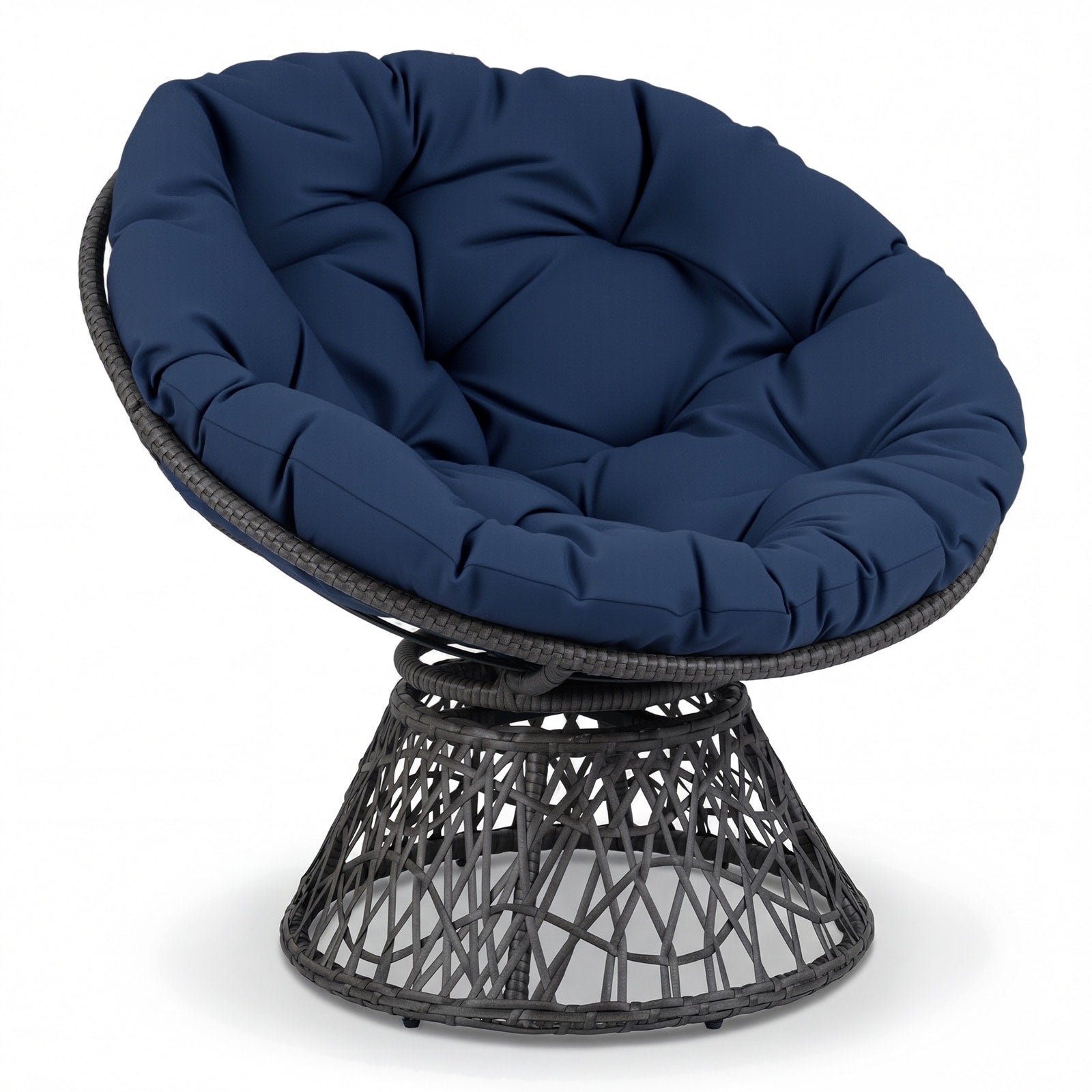 Gymax 360 Degreeswivel Papasan Chair Round Wicker Lounge Chair W Thick