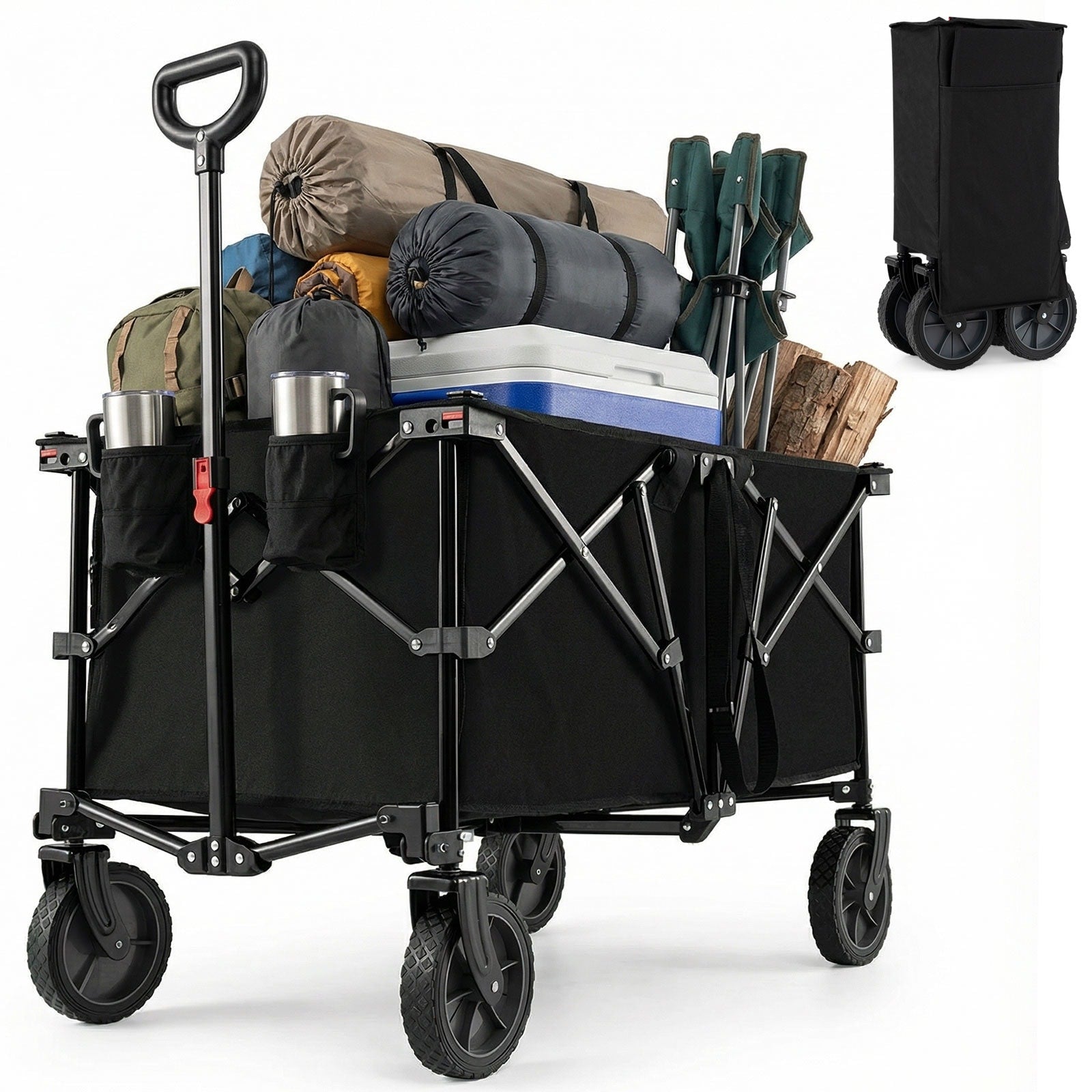 Gymax 38 Collapsible Wagon Cart W All Terrain Wheels 2 Cup Holders