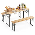 Gymax 3Pcs Folding Picnic Table W Benches Seats Metal Frame For