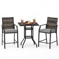 Gymax 3Pcs Outdoor Bar Set High Top Patio Bar Table Rattan Wicker