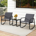 Gymax 3Pcs Outdoor Rocking Bistro Set W Tempered Glass Table Soft