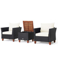 Gymax 3Pcs Rattan Furniture Set Cushioned Sofa Storage Table W Wood