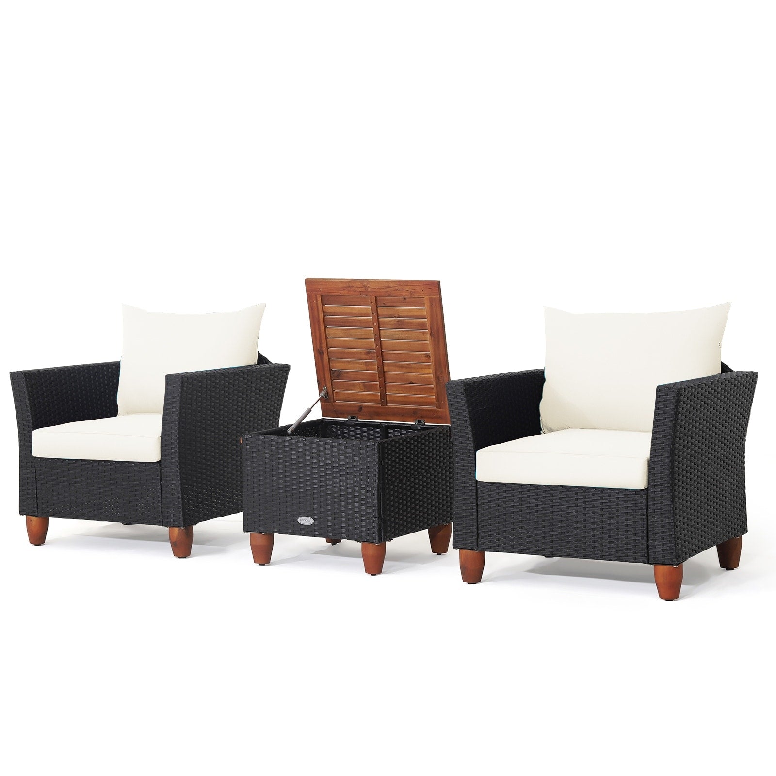 Gymax 3Pcs Rattan Furniture Set Cushioned Sofa Storage Table W Wood