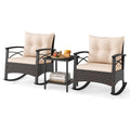 Gymax 3Pcs Rattan Rocking Chair Set W Acacia Wood Tabletop Armrests