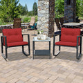 Gymax 3Pcs Rattan Rocking Chair Table Set Patio Furniture Set W