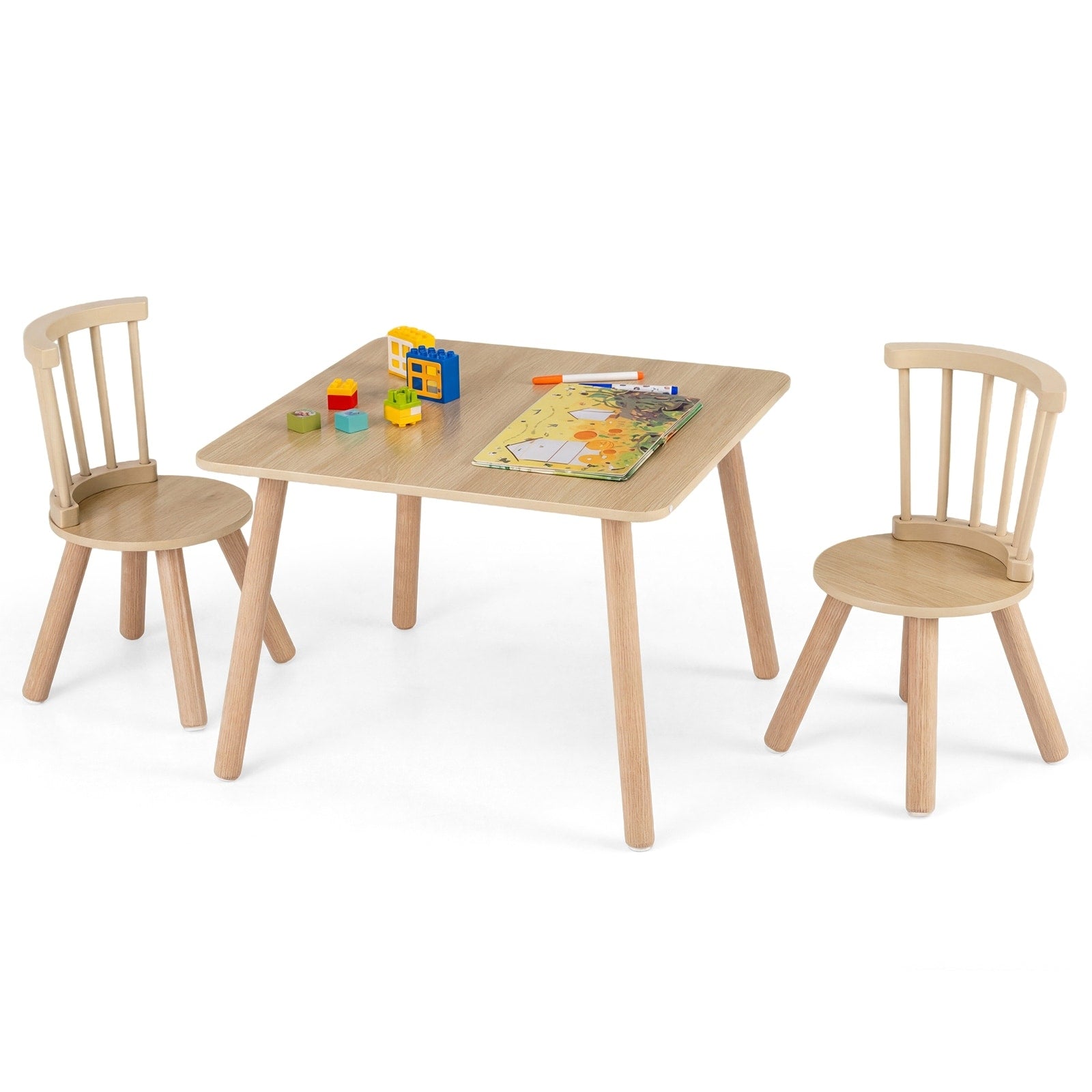 Gymax 3Pcs Toddler Furniture W Pine Wood Frame Curved Backrest Round