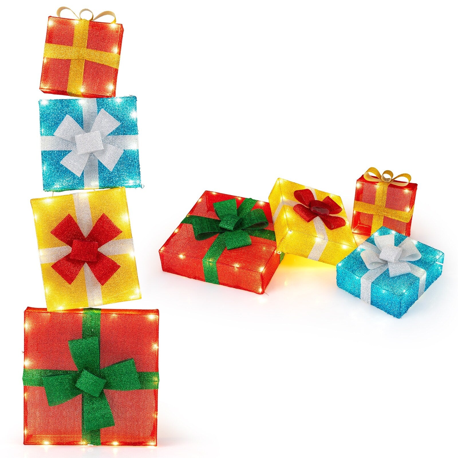 Gymax 4 Ft Stackable Holiday Present Boxes W Leds Bows For Indoor