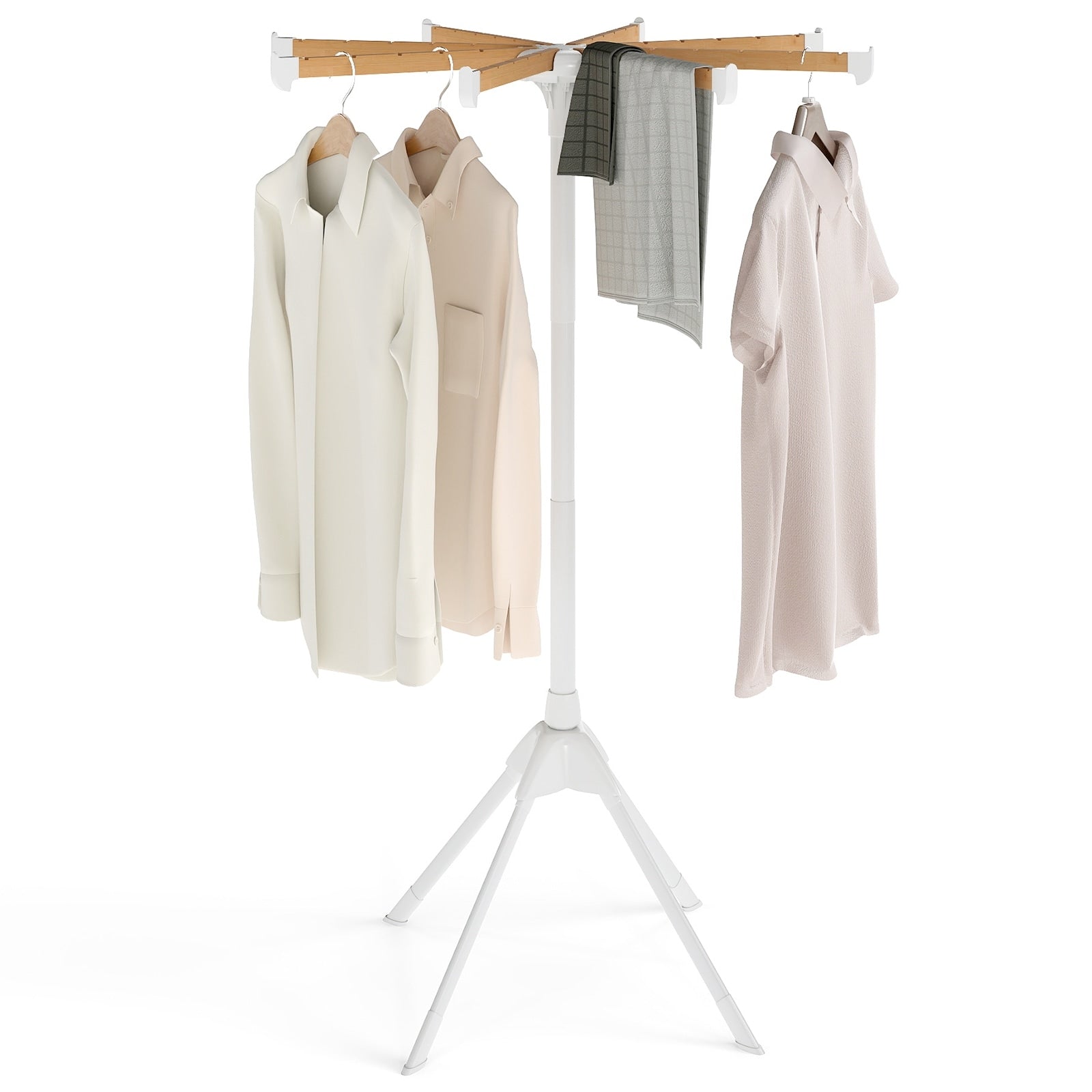Gymax 4 Legs Clothes Drying Rack W 8 Bamboo Hanging Rods 40 Hanger