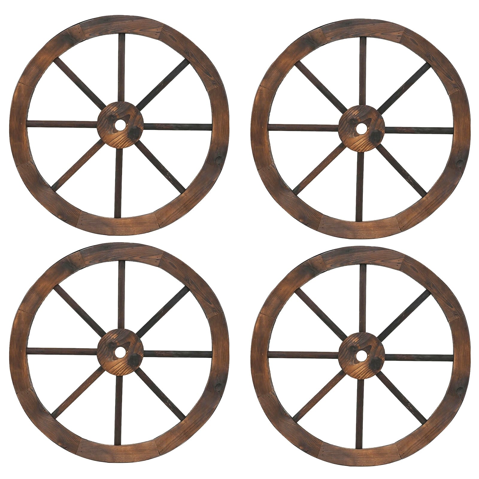 Gymax 4 Pcs Rustic 24 Wood Wagon Wheels Carbonized Solid Fir Wood