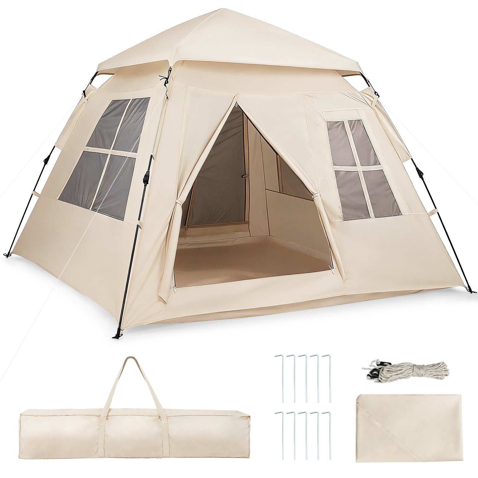 Gymax 4 Person Camping Tent W Rainfly Mesh Windows 2 Doors Carrying