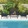Gymax 4 Pieces Outdoor Patio Pe Wicker Sofa W Tempered Glass Coffee