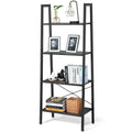 Gymax 4 Tier Ladder Shelf Ladder Bookcase Bookshelf Display Rack Plant Stand Grey Brown Silver