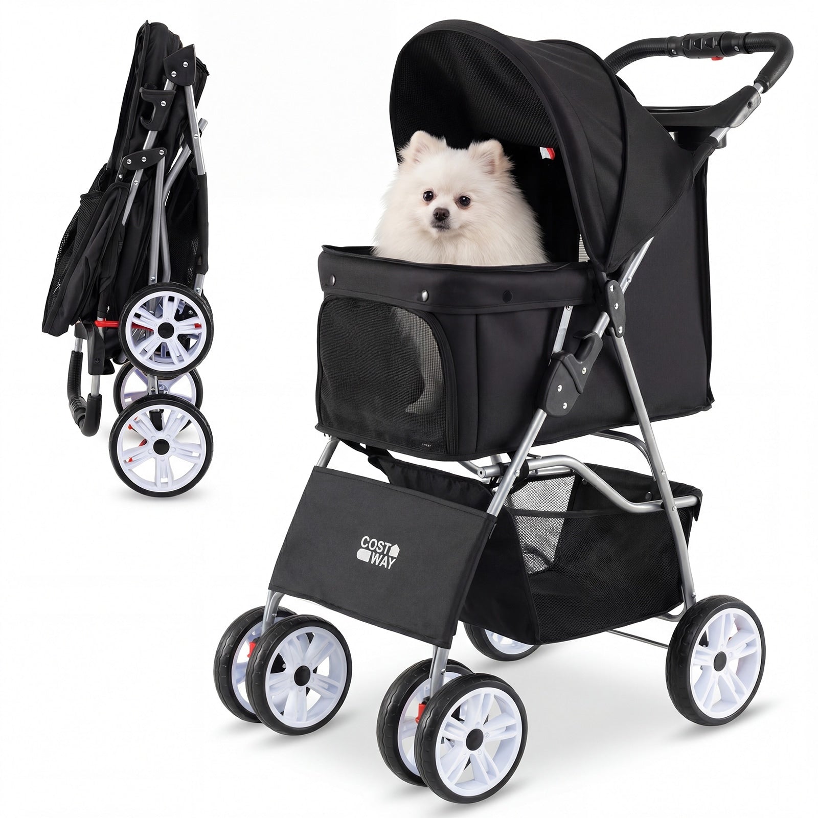 Gymax 4 Wheel Pet Stroller For Dogs Cats Up To 33 Lbs Foldable W