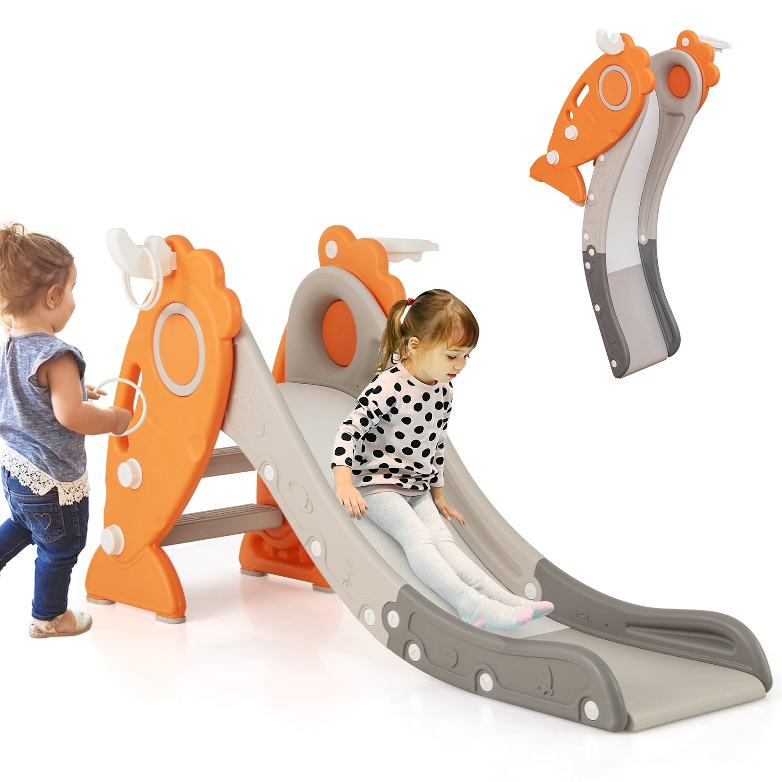 Gymax 4 In 1 Toddler Slide W Basketball Hoop Ball Ring Toss Game