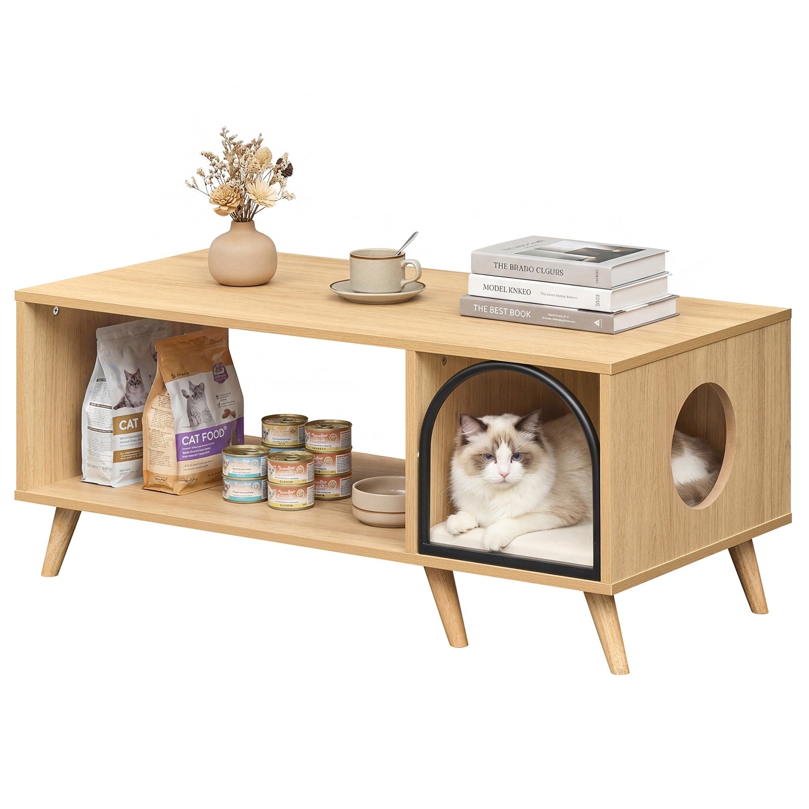 Gymax 40 Coffee Table W Cat House 2 In 1 Farmhouse Cat Furniture