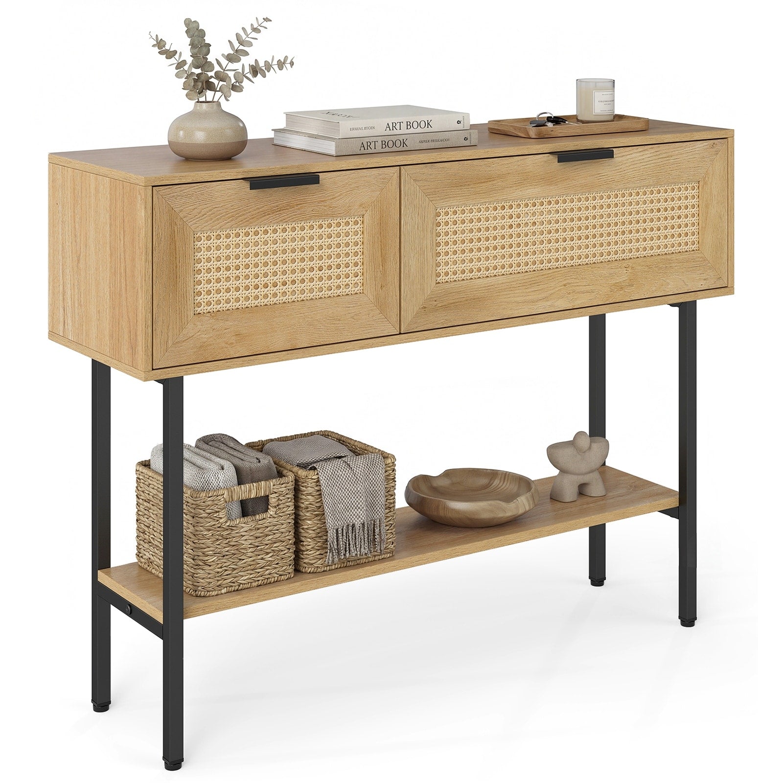 Gymax 40 Freestanding Entryway Table W Flip Doors Open Storage