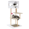 Gymax 40 Wood Cat Tower W 2 Door Condo 2 Corrugated Cardboard White Natural