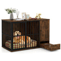Gymax 47 5Dog Crate End Table W Hidden Bowls Storage