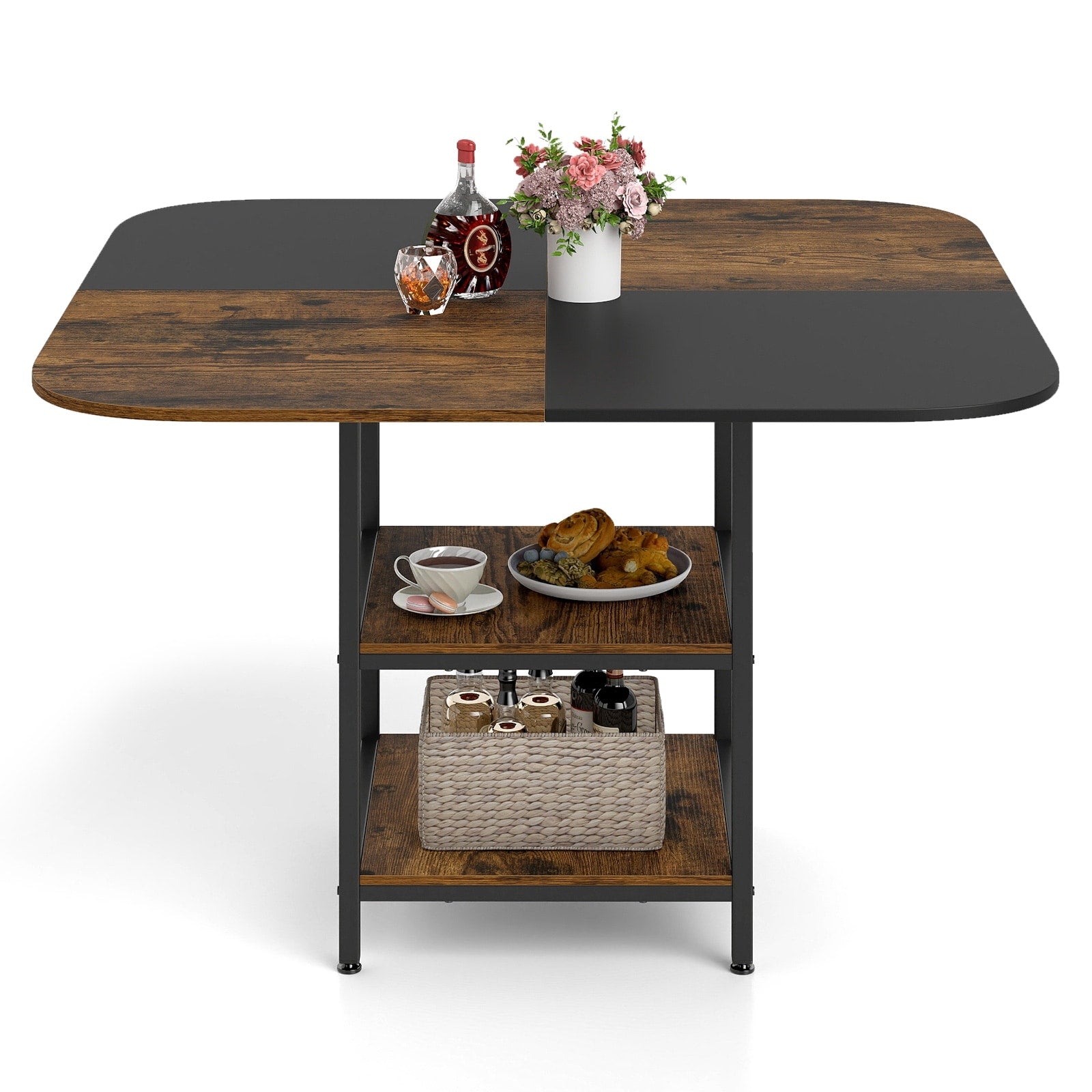 Gymax 47.5 Square Dining Table W Double Colored Splice Desktop