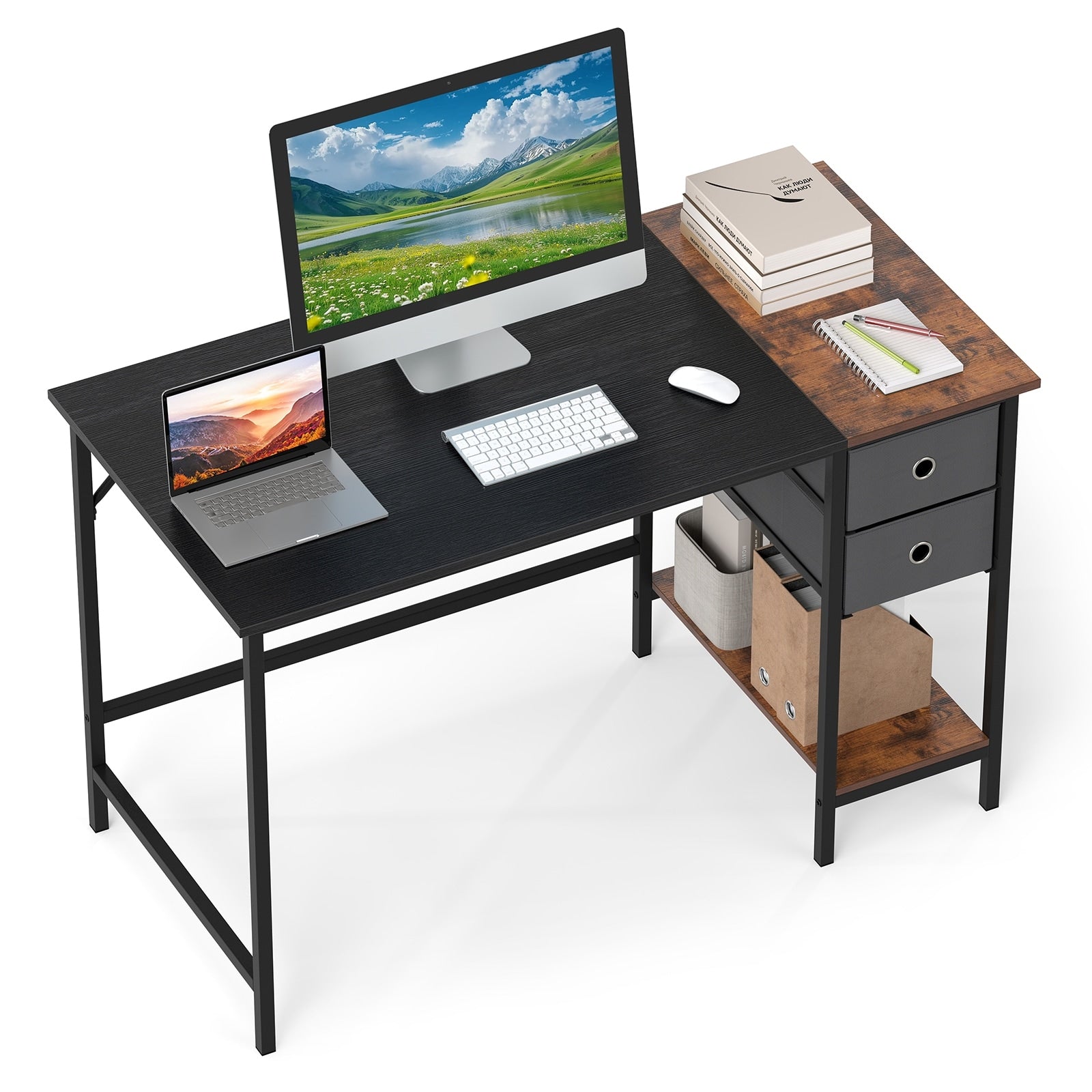 Gymax 48 Computer Desk W 2 Fabric Drawers Open Storage Shelf For