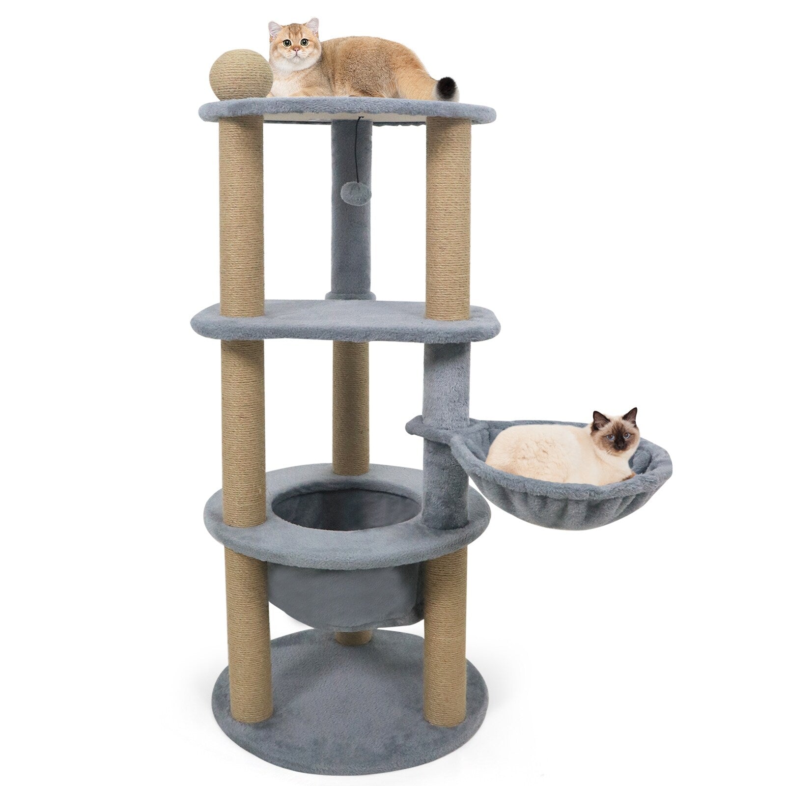 Gymax 48 Tall Cat Towel W Cat Nest Scratching Posts Ball Top Perch