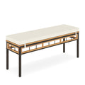 Gymax 48 Wicker Patio Bench W Acacia Wood Seat Removable Padded