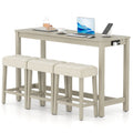 Gymax 4Pcs Bar Table Set W Charging Station 3 Padded Stools For Living