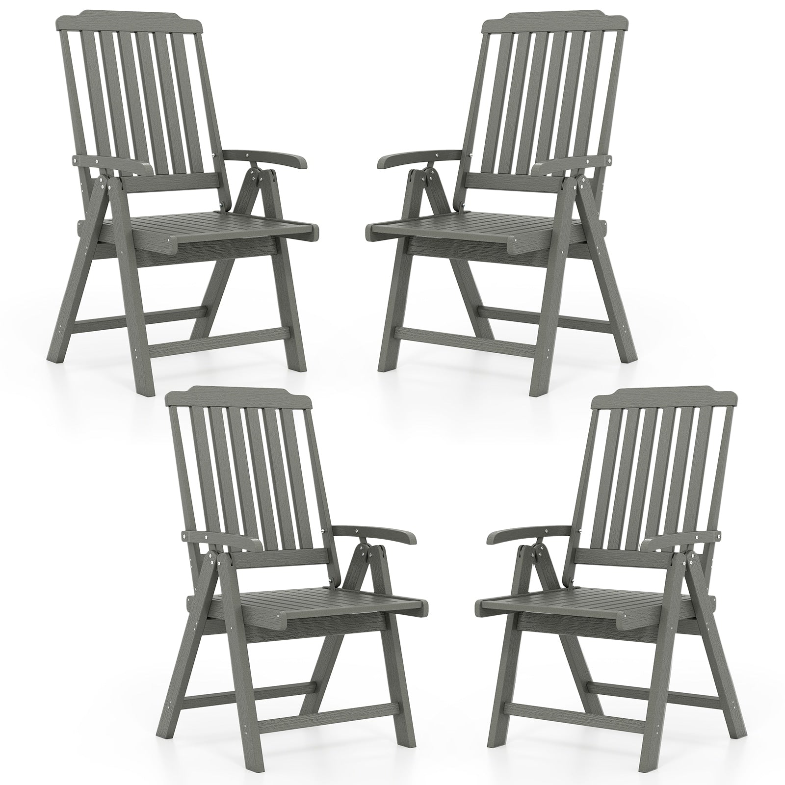 Gymax 4Pcs Foldable Patio Chair W Armrest Curved Back Slatted Seat For