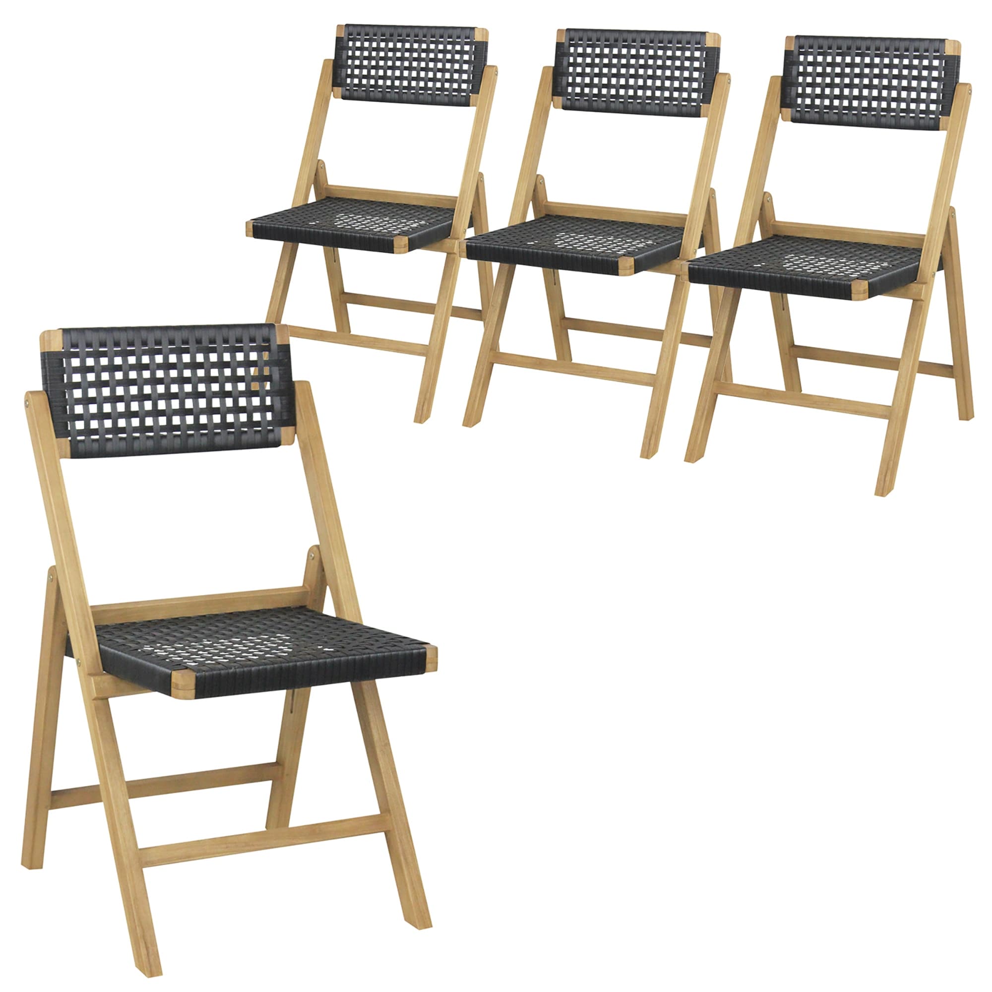 Gymax 4Pcs Folding Chairs W Woven Rope Seat High Back Indonesia